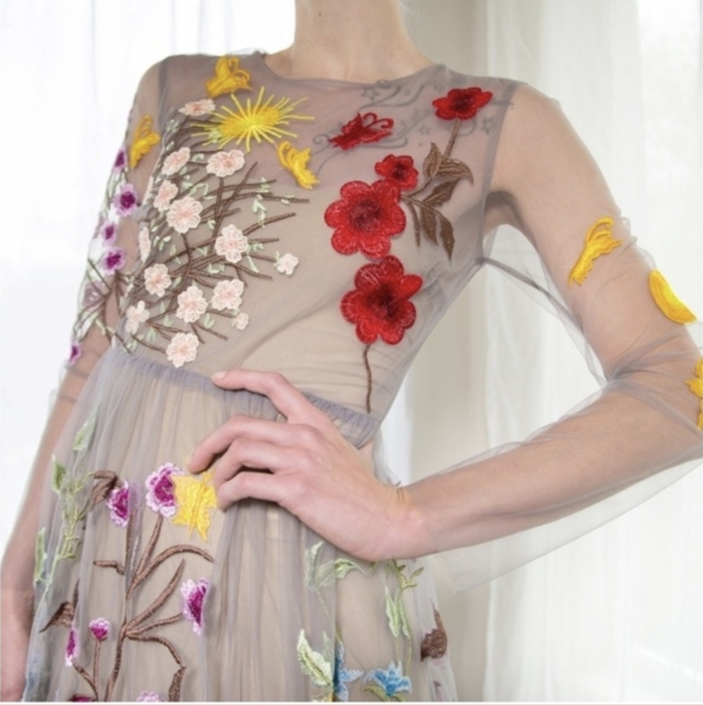 BLUEOXY Floral Embroidered Mesh Overlay Dress - Size XS ** FLAWED - Picture 2 of 16